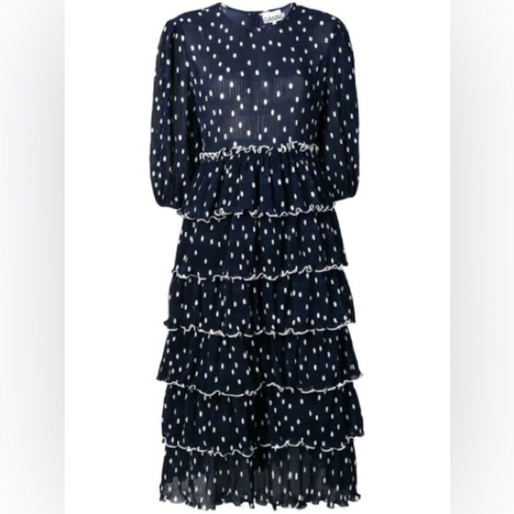 【GANNI】Pleated Georgette U-neck Maxi Dres Ganni Pleated Georgette V-neck Maxi Dress | eBay